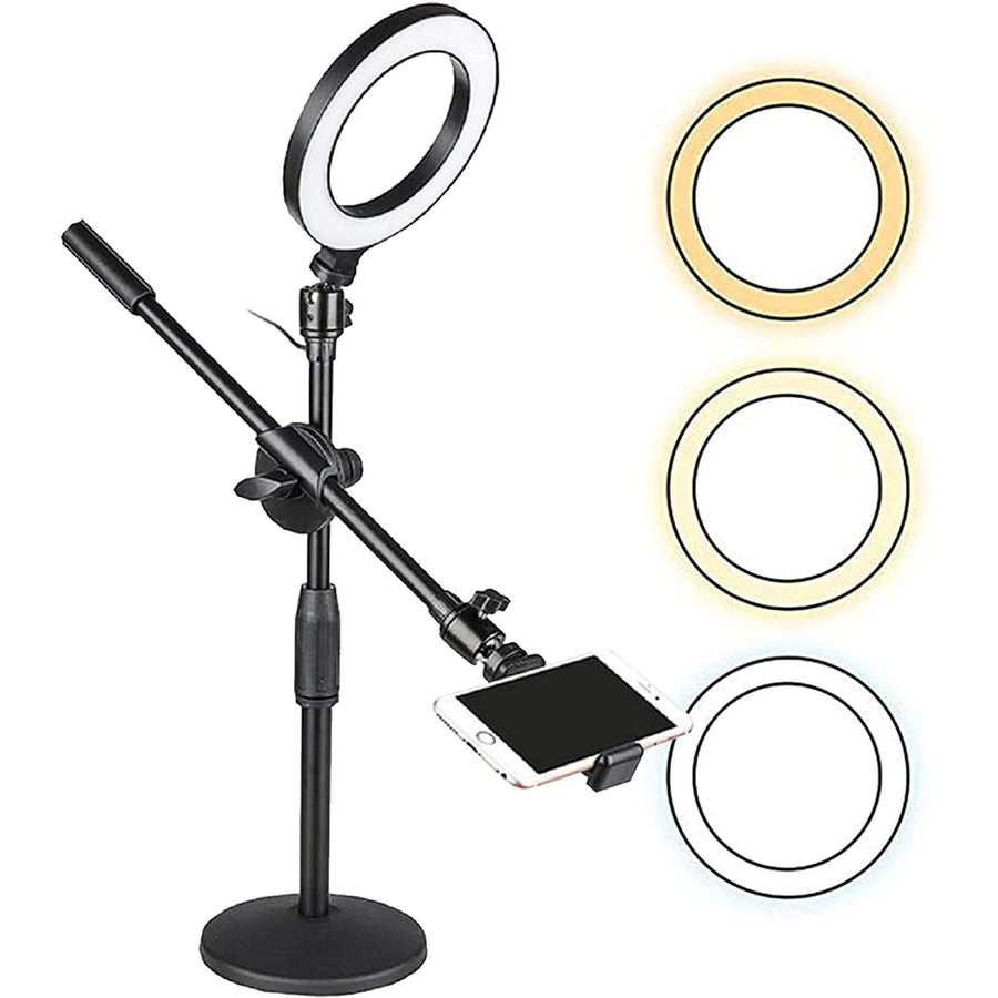 10 Light Overhead Phone Mount LED Circle Lights 360 Adjustable Shooting Arm Dimmable for Video RecordingLive Streaming Image 1