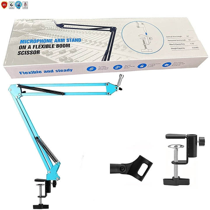 Microphone Stand Suspension Boom Scissor Arm Upgraded Studio Microphone Mic Holder Mike Stand Clamp (Blue) Image 4