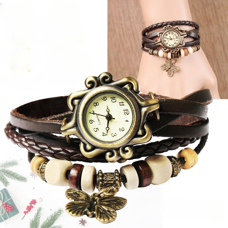 Vintage Womens Watch Bohemian Handmade Leather Watch Quartz Wrist Watch Fashion Image 1