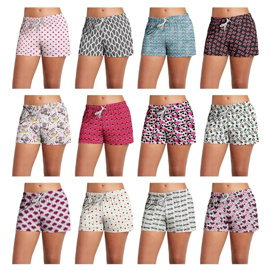 2-Pack: Womens Super-Soft Lightweight Fun Printed Comfy Lounge Bottom Pajama Shorts W/ Drawstring Image 1