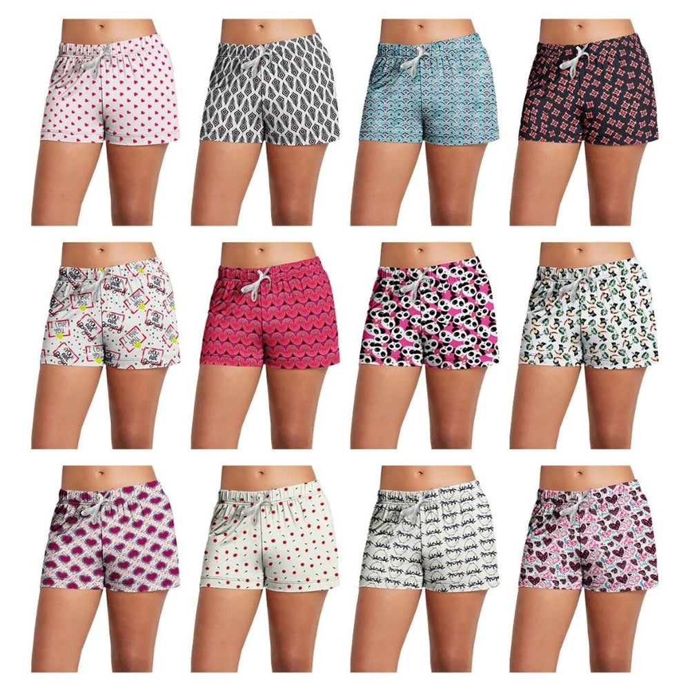 5-Pack: Womens Super-Soft Lightweight Fun Printed Comfy Lounge Bottom Pajama Shorts W/ Drawstring Image 2