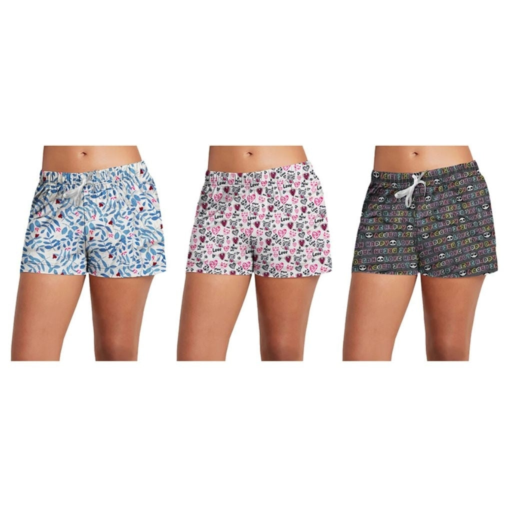 6-Pack: Womens Super-Soft Lightweight Fun Printed Comfy Lounge Bottom Pajama Shorts W/ Drawstring Image 3