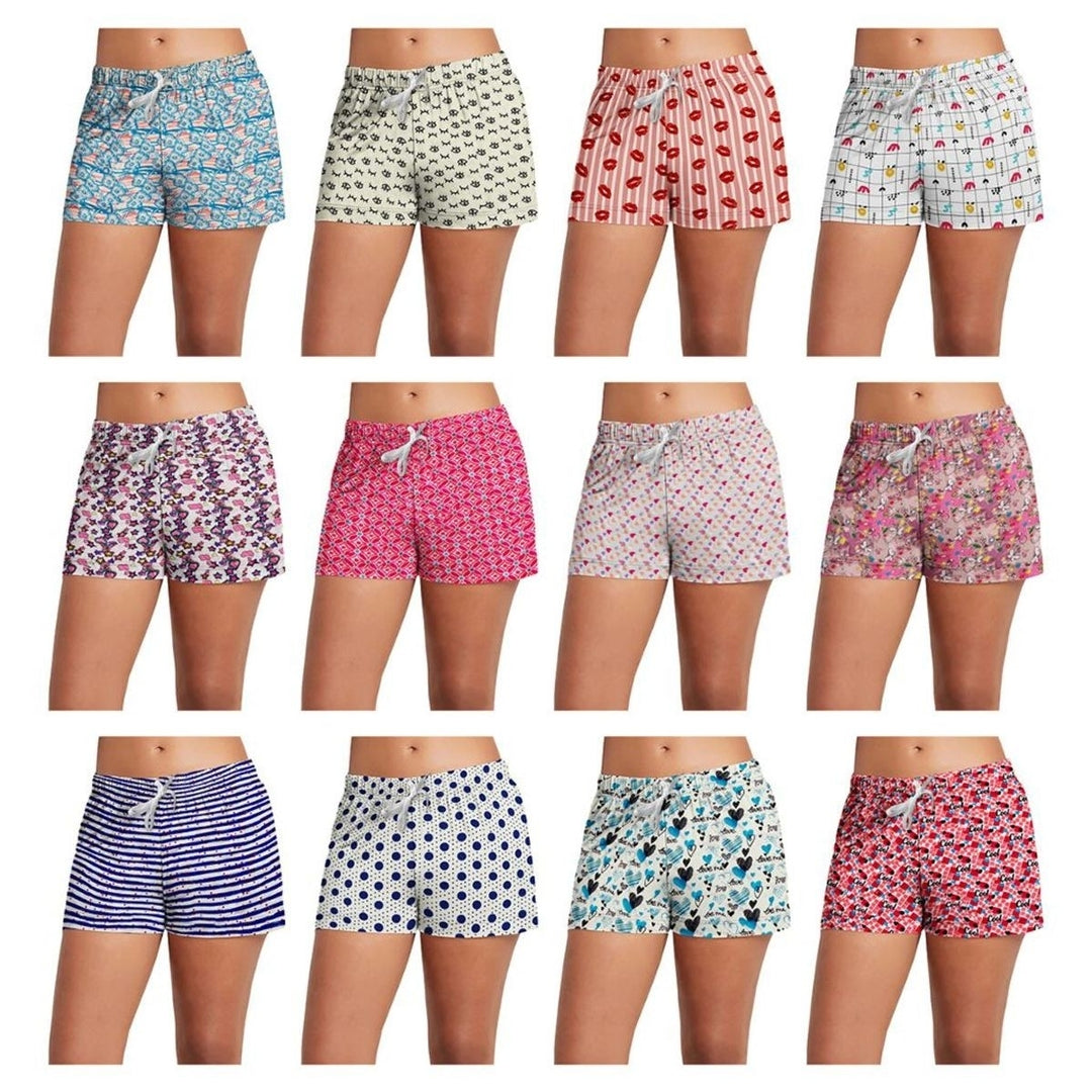 6-Pack: Womens Super-Soft Lightweight Fun Printed Comfy Lounge Bottom Pajama Shorts W/ Drawstring Image 4