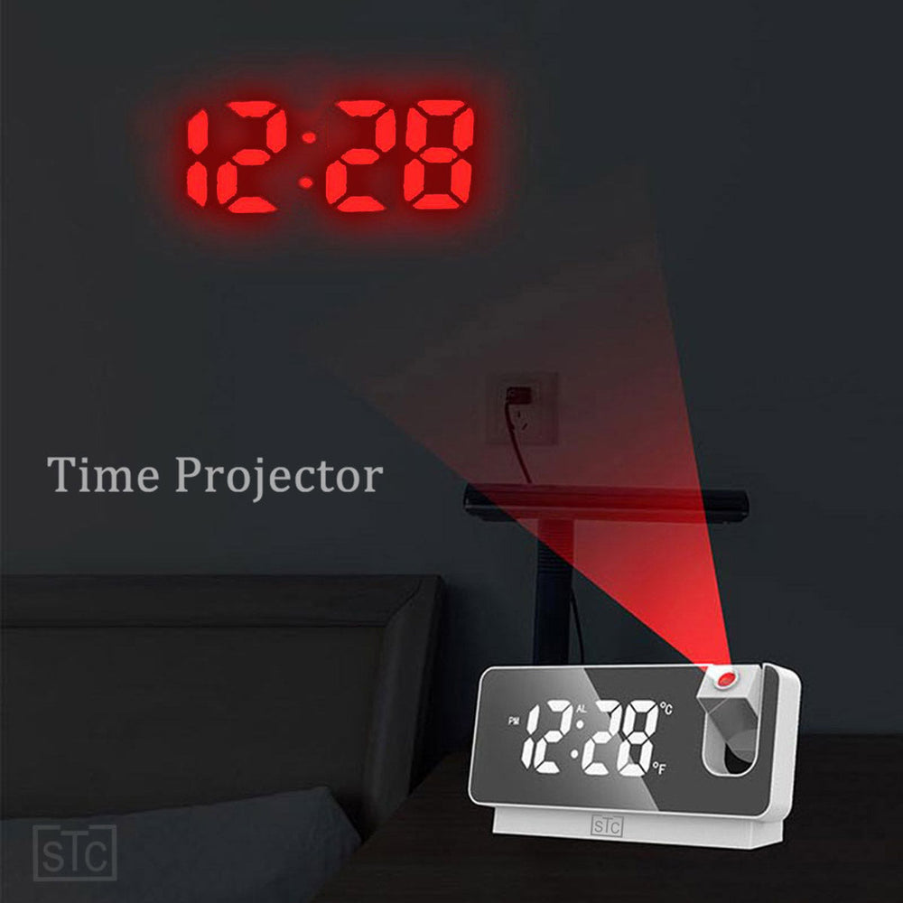 Projection Alarm ClockDigital Clock with 180 Rotatable ProjectorLarge LED DisplayDateTemperatureClock for Your Bedroom Image 2