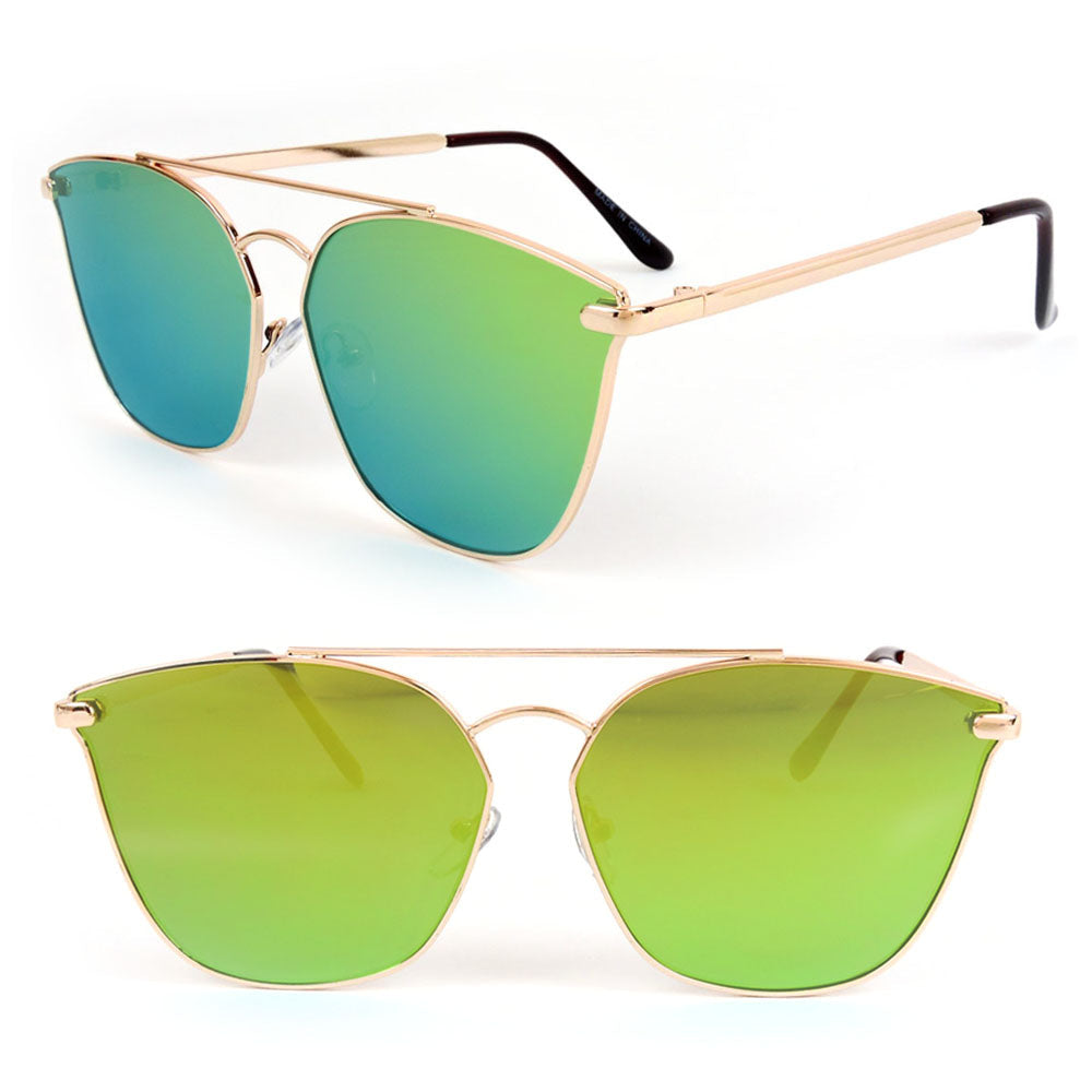 Lux Golden Metal Frame Colorful Mirror Sunglasses UV400 Lens Fashion SunGlasses Image 2