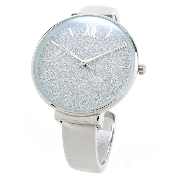 Silver Round Face Glittered Dial Fashion Womens Bangle Cuff Watch Image 4