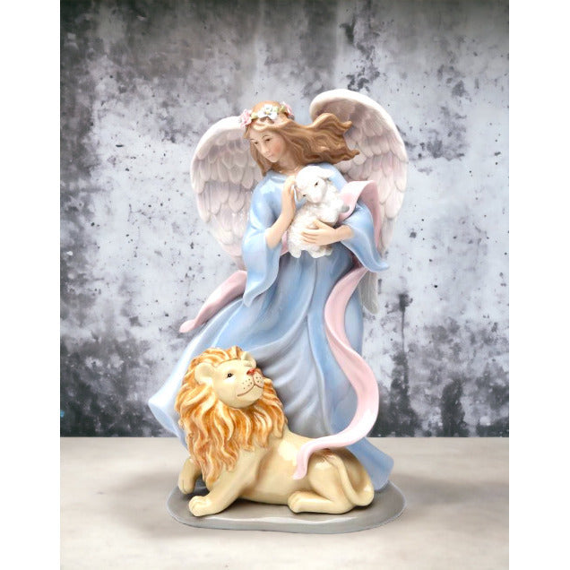 Ceramic Angel with Lion and Sheep Music BoxReligious DcorReligious GiftChurch Dcor, Image 2