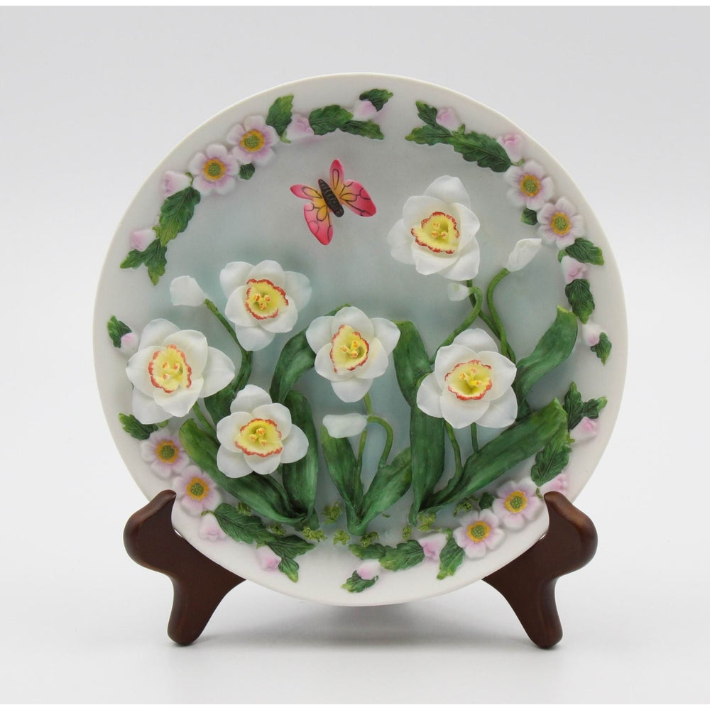 Butterfly with Narcissus Flowers Decor Plate and StandHome DcorKitchen Dcor, Image 2