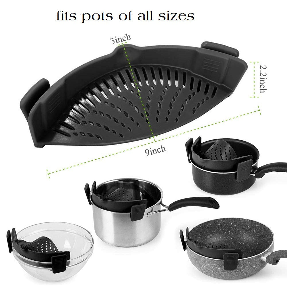 (2 Pack) Clip-on Silicone Pot Strainer Heat Resistant Clip On Strainer for Pots Pans Bowls Image 3