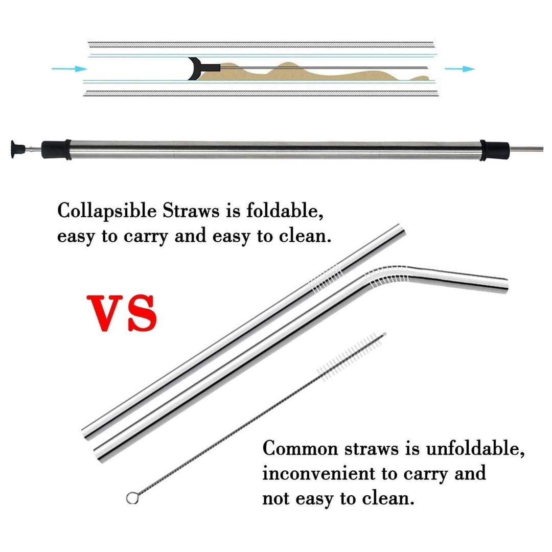 (2 Pack) Folding Drinking Straw Stainless Steel Collapsible Reusable Stainless Straw Drinking Straws Portable with Hard Image 4