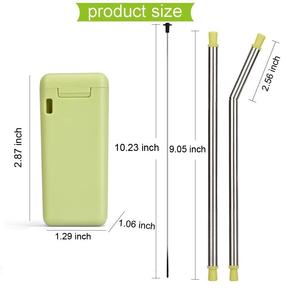 (2 Pack) Folding Drinking Straw Stainless Steel Collapsible Reusable Stainless Straw Drinking Straws Portable with Hard Image 6