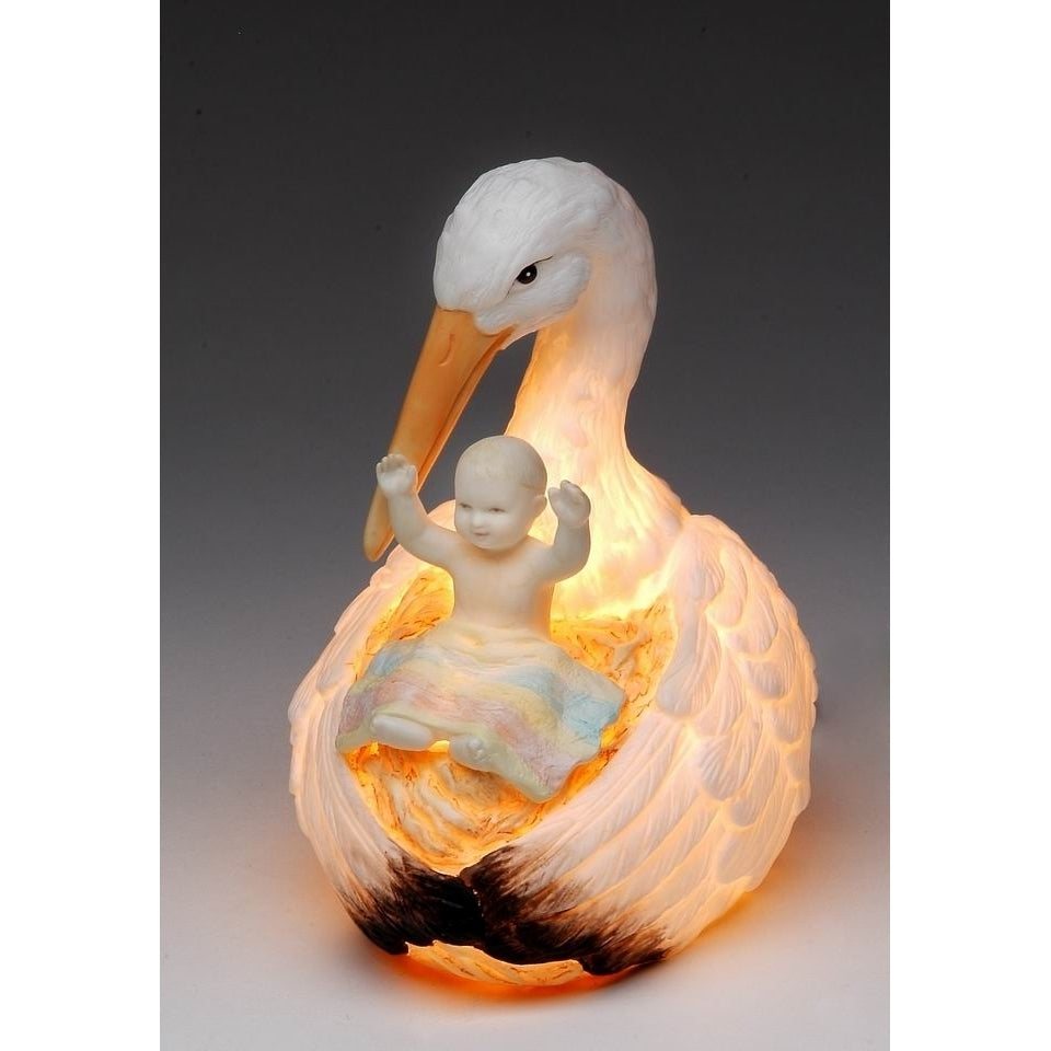 Ceramic Stork Holding Baby NightlightHome DcorNursery Room DcorBaby Registry Gift, Image 2