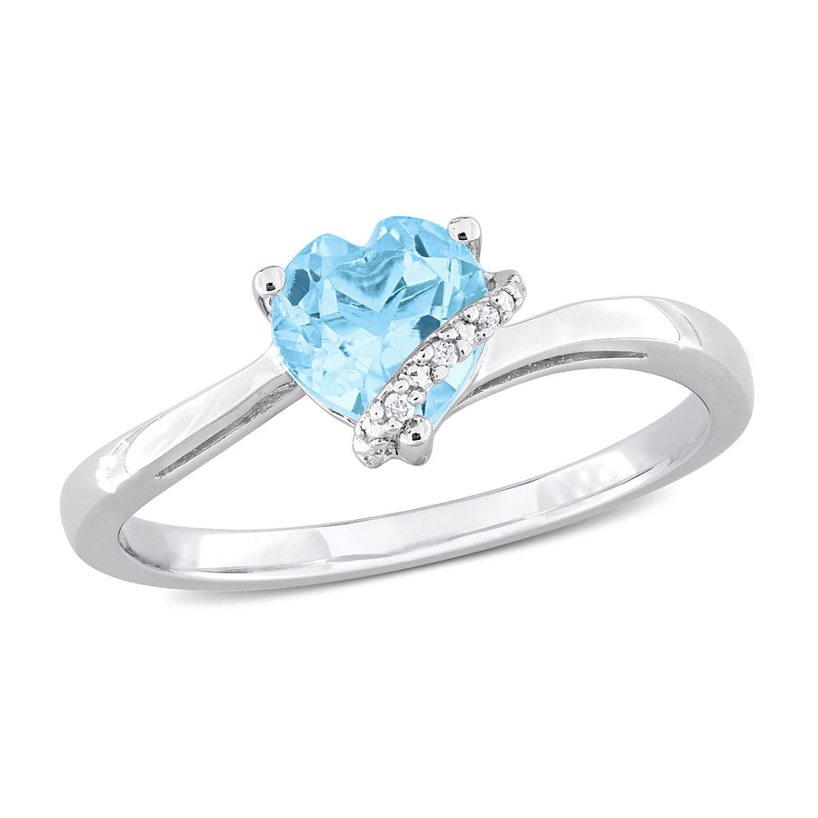 1.00 Carat (ctw) Sky-Blue Topaz Heart Ring in Sterling Silver with Accent Diamonds Image 1