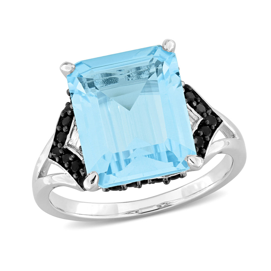 7.90 Carat (ctw) Blue Topaz and Black Sapphire Ring in Sterling Silver Image 1