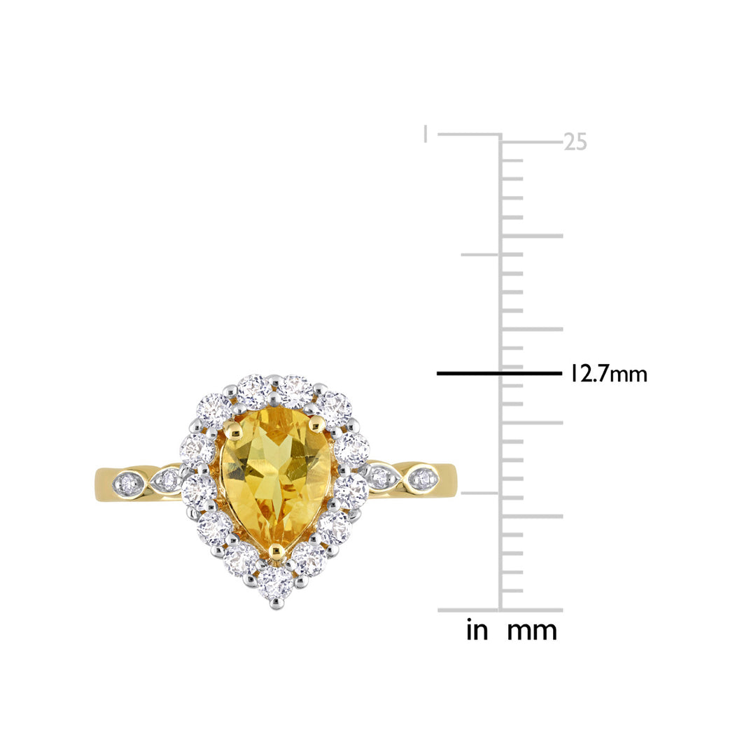 1.58 Carat (ctw) Citrine Pear and White Topaz Halo Ring in 10K Yellow Gold Image 4