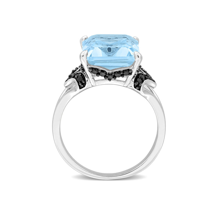 7.90 Carat (ctw) Blue Topaz and Black Sapphire Ring in Sterling Silver Image 4