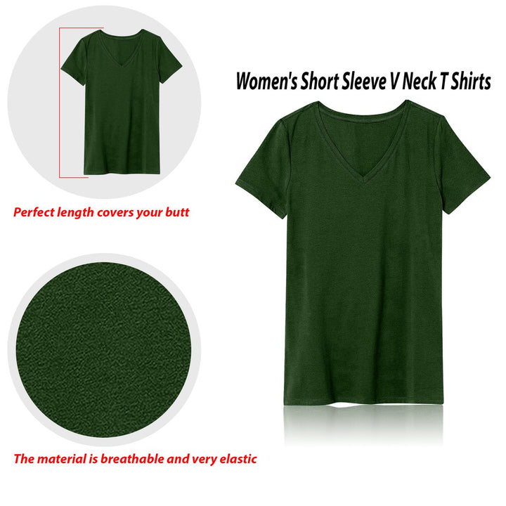 Womens Ultra-Soft Smooth Cotton Blend Basic V-Neck Short Sleeve Shirts Image 4