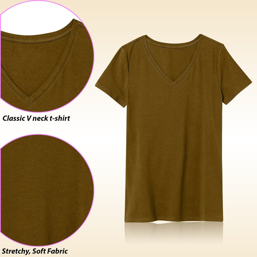 Womens Ultra-Soft Smooth Cotton Blend Basic V-Neck Short Sleeve Shirts Image 4