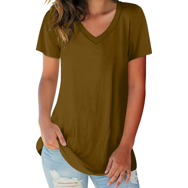 Womens Ultra-Soft Smooth Cotton Blend Basic V-Neck Short Sleeve Shirts Image 7