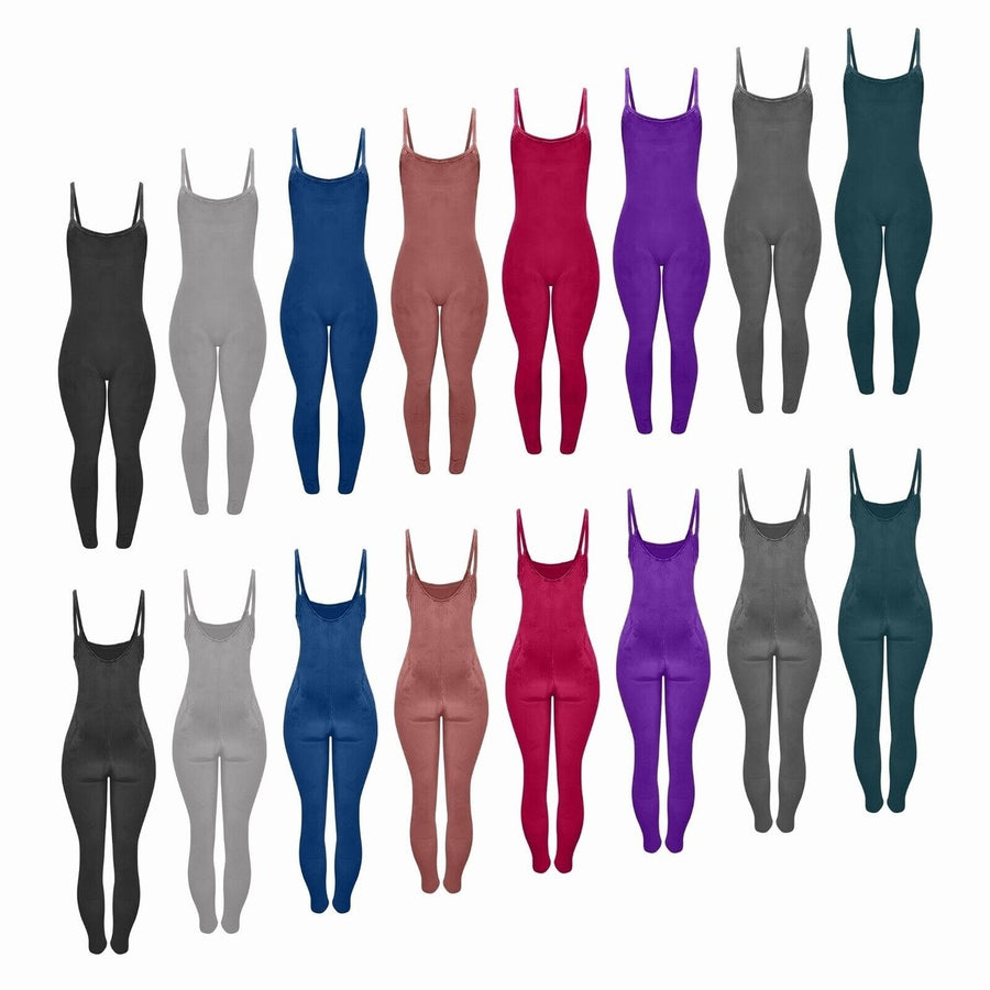 2-Pack: Womens Ultra-Soft Smooth Sleeveless Spaghetti Strap Velvet Velour Body Contour Jumpsuit Image 1