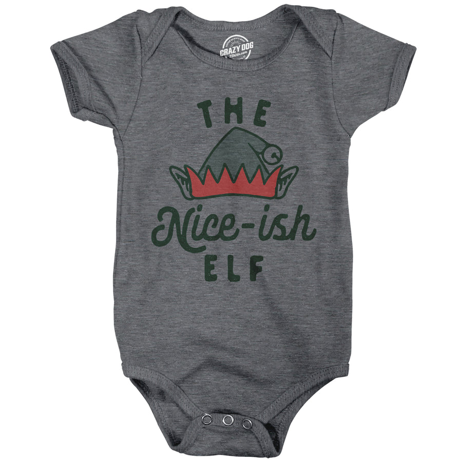 The Nice Ish Elf Baby Bodysuit Funny Good Behavior Xmas Elves Joke Jumper For Infants Image 1