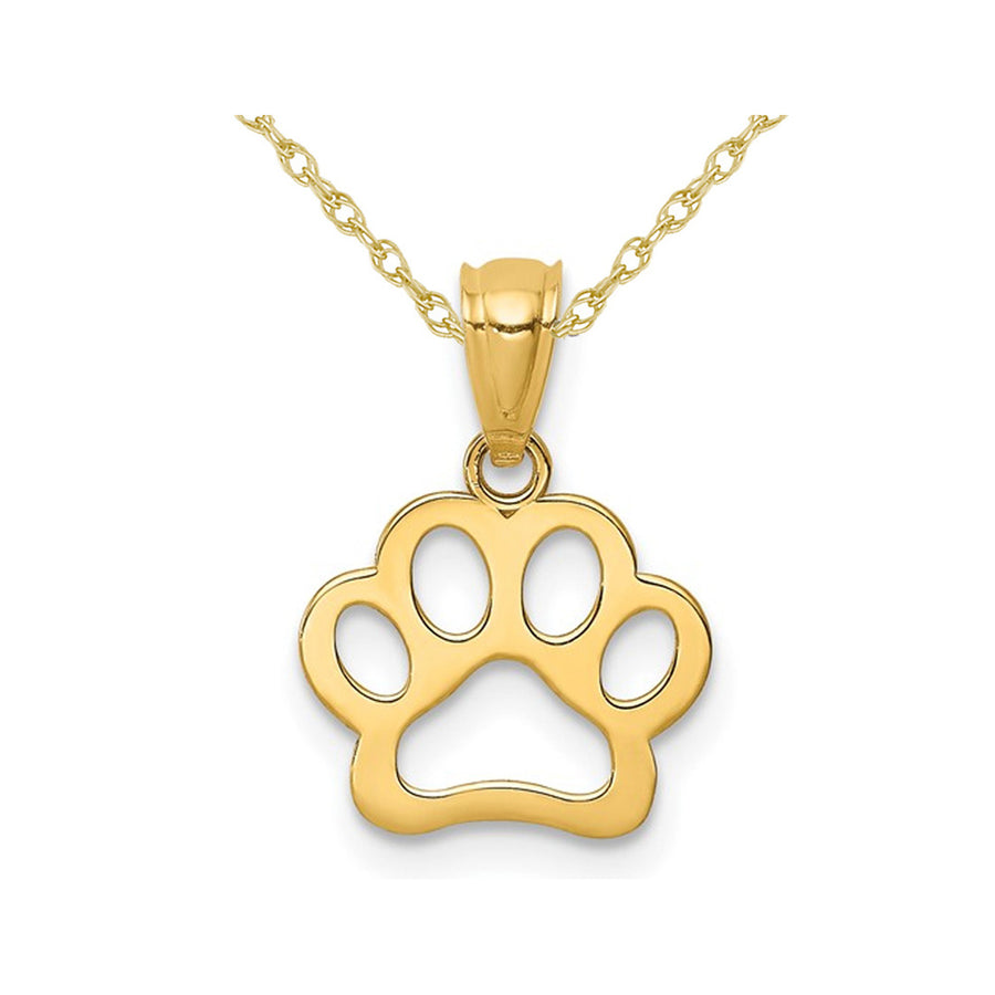 14K Yellow Gold Dog Paw Charm Pendant Necklace with Chain Image 1