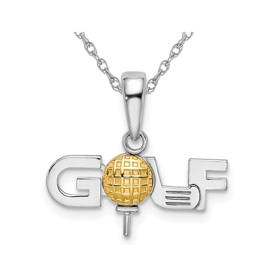 Sterling Silver Polished GOLF Tee Charm Pendant Necklace with Chain Image 1