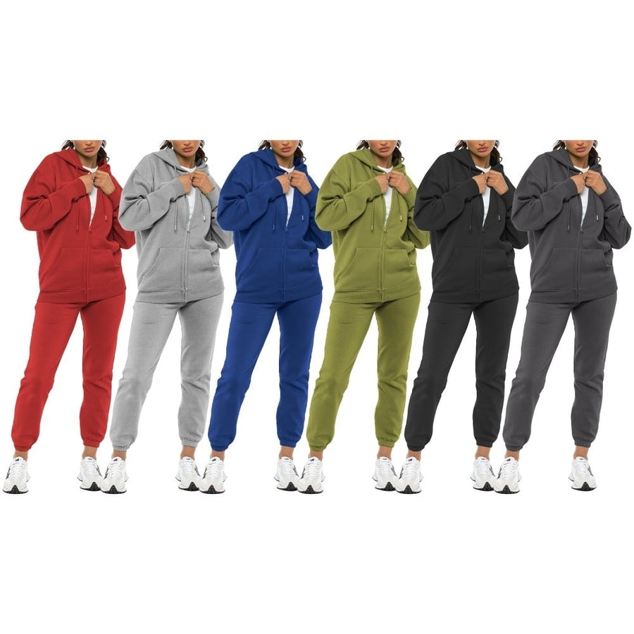 2-Pack: Womens Athletic Winter Warm Fleece Lined Full Zip Up Jogger Sweatsuit Plus Size Available Image 1