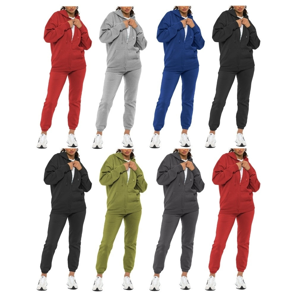 2-Pack: Womens Athletic Winter Warm Fleece Lined Full Zip Up Jogger Sweatsuit Plus Size Available Image 3
