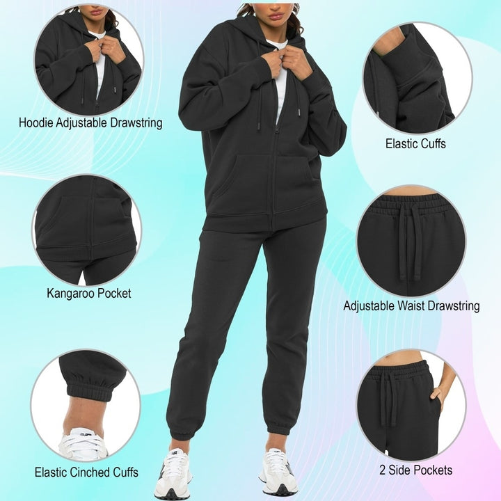 2-Pack: Womens Athletic Winter Warm Fleece Lined Full Zip Up Jogger Sweatsuit Plus Size Available Image 4