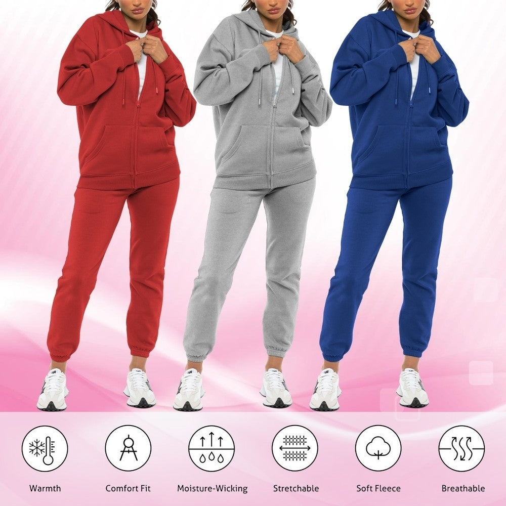 2-Pack: Womens Athletic Winter Warm Fleece Lined Full Zip Up Jogger Sweatsuit Plus Size Available Image 4