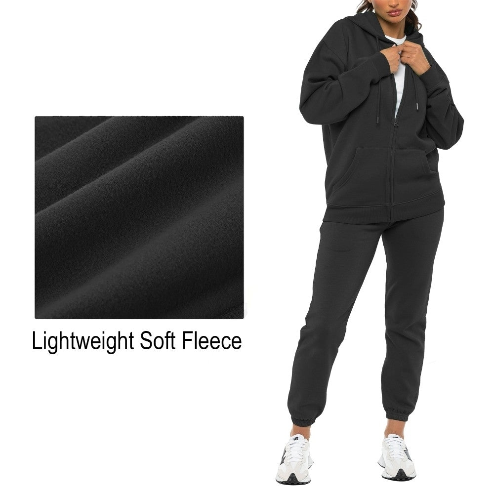 2-Pack: Womens Athletic Winter Warm Fleece Lined Full Zip Up Jogger Sweatsuit Plus Size Available Image 6