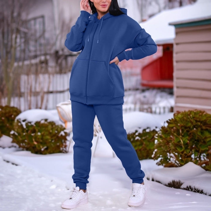 Womens Athletic Winter Warm Fleece Lined Full Zip Up Jogger Sweatsuit Plus Size Available Image 10
