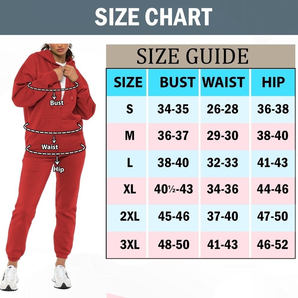 Womens Athletic Winter Warm Fleece Lined Full Zip Up Jogger Sweatsuit Plus Size Available Image 12