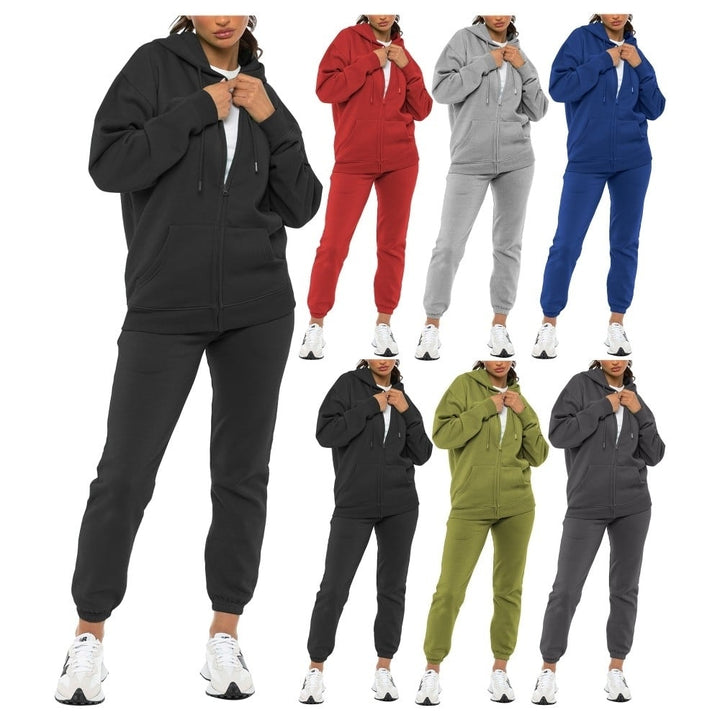 Multi-Pack: Womens Athletic Winter Warm Fleece Lined Full Zip Up Jogger Sweatsuit Plus Size Available Image 1