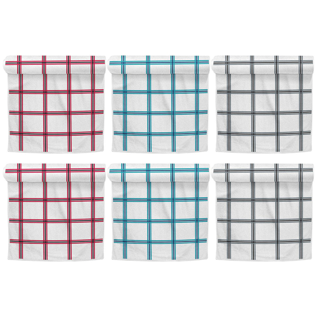 6-Pack: Oversized Absorbent Ultra-Soft 100% Cotton Plaid Premium Kitchen Dish Linen Towels 15"x25" Image 1