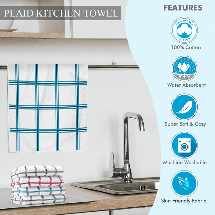 Multi-Pack: Oversized Absorbent Ultra-Soft 100% Cotton Plaid Premium Kitchen Dish Linen Towels 15"x25" Image 4