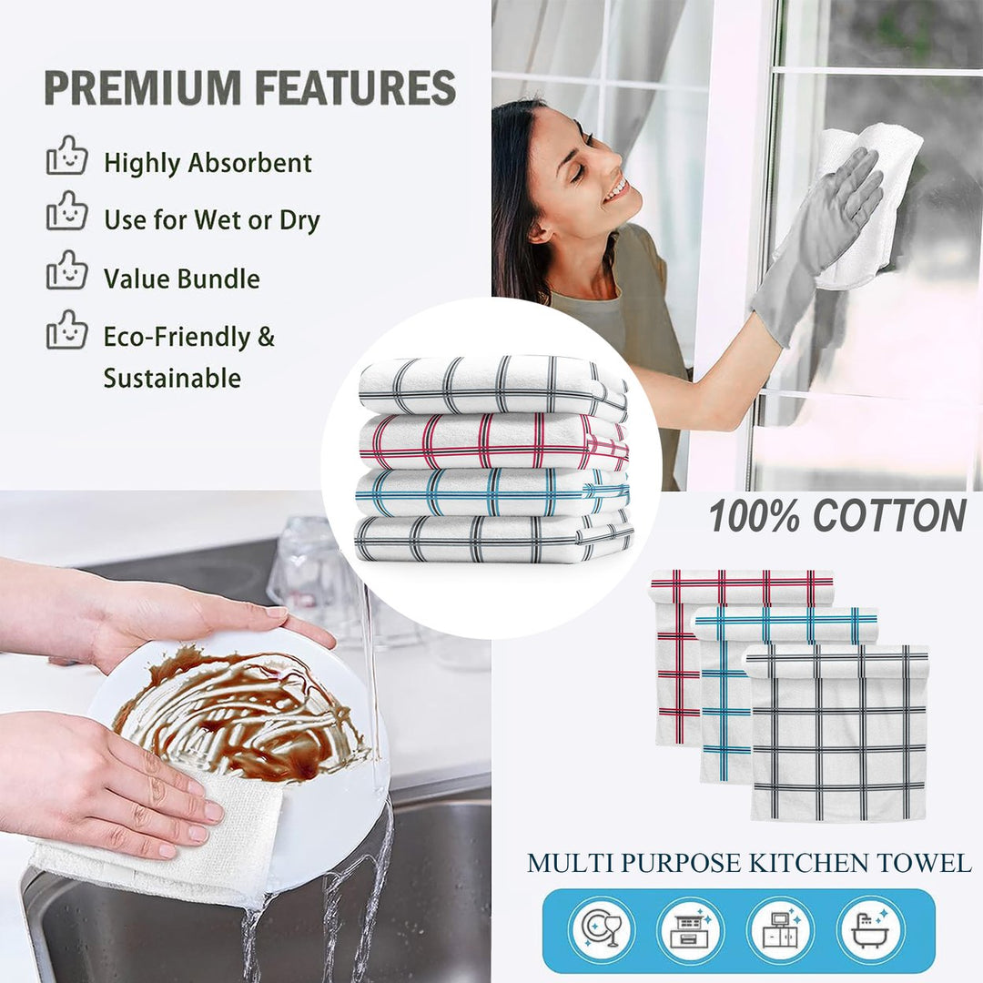 Multi-Pack: Oversized Absorbent Ultra-Soft 100% Cotton Plaid Premium Kitchen Dish Linen Towels 15"x25" Image 6