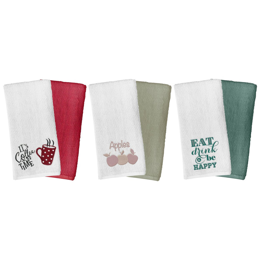 6-Pack: Ultra-Soft Super Absorbent Decorative 100% Cotton Embroidered Kitchen Dish Linen Towels Image 1