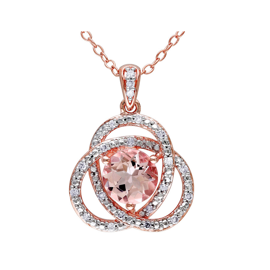 1.25 Carat (ctw) Morganite Love Knot Pendant Necklace with Diamonds in Rose Plated Sterling Silver Image 1