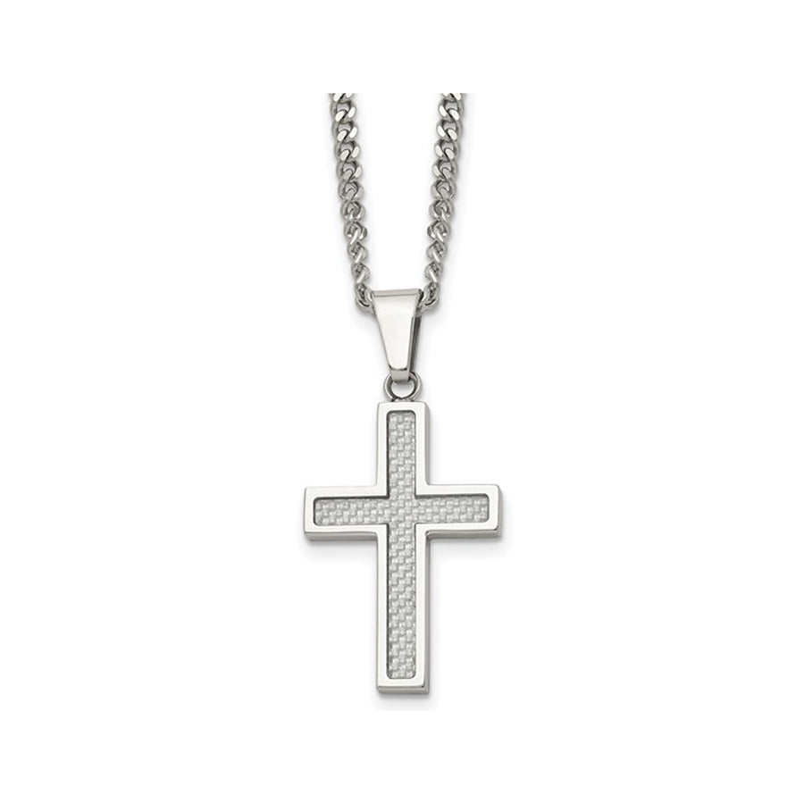 Mens Stainless Steel Cross Pendant Necklace with Chain (20 Inches) Image 1