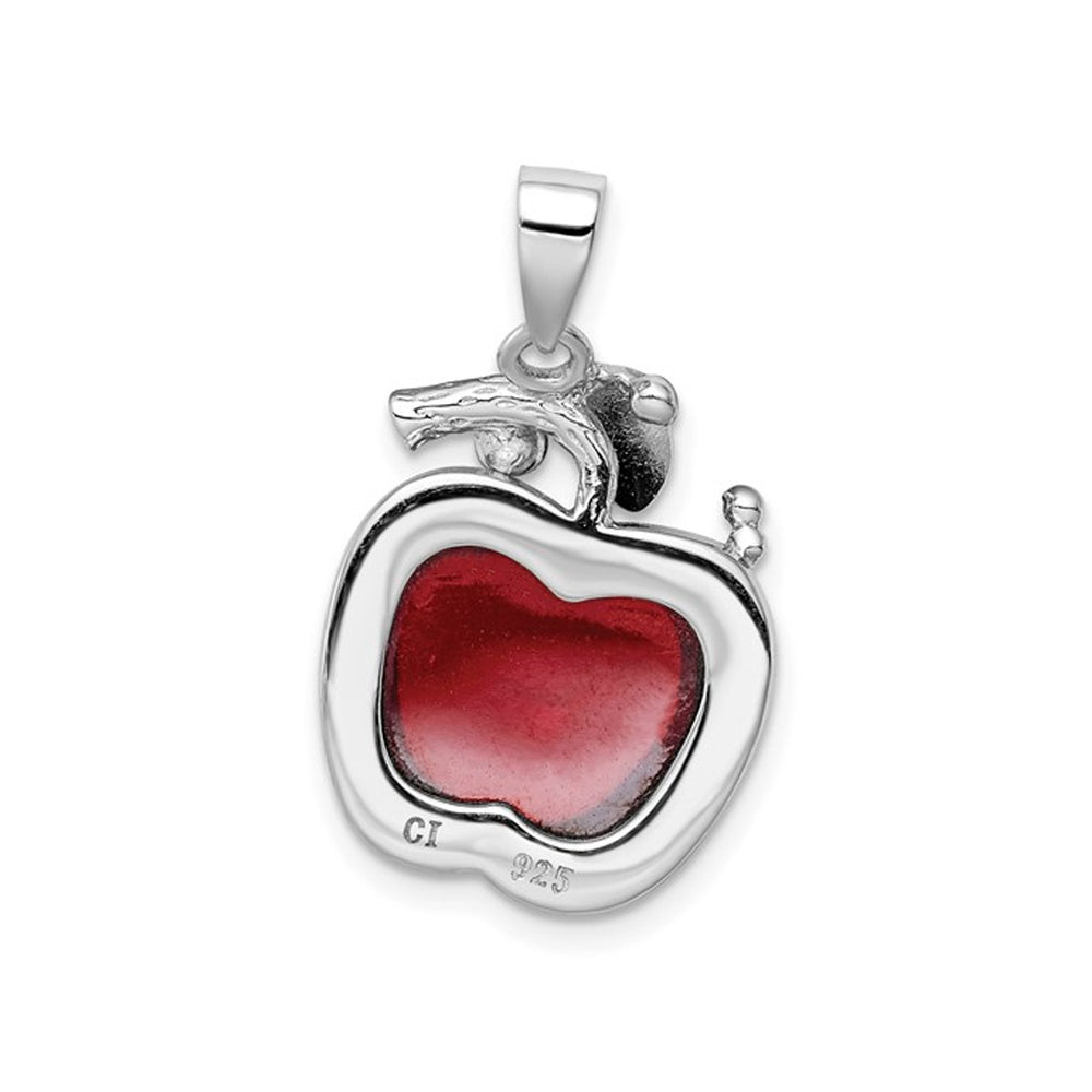 Synthetic Red Cubic Zirconia (CZ) Cabochon Apple Charm Pendant Necklace in Sterling Silver Image 2