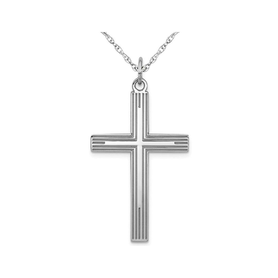 Sterling Silver Laser Designed Cross Pendant Necklace with Chain Image 1