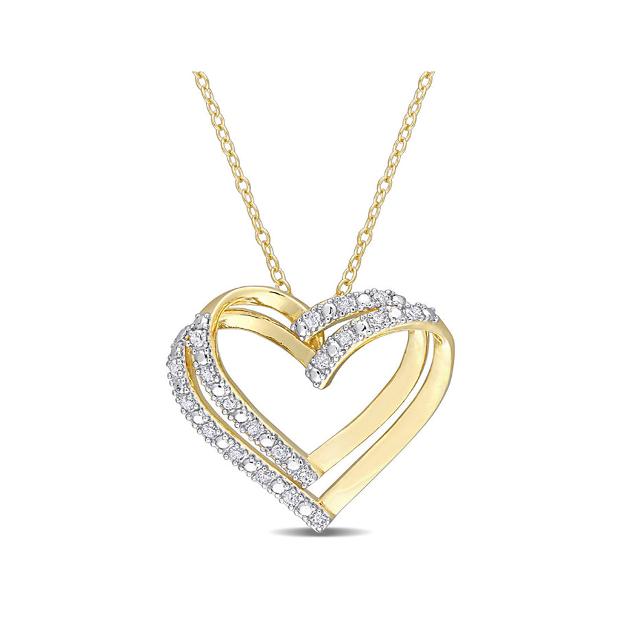 1/5 Carat (ctw) Diamond Heart Pendant Necklace in Yellow Plated Sterling Silver with Chain Image 1