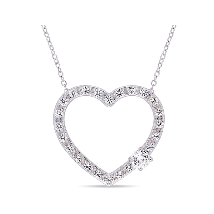 1.10 Carat (ctw) Lab-Created White Sapphire Heart Pendant Necklace in Sterling Silver with Chain Image 1