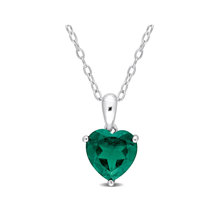 1.50 Carat (ctw) Lab-Created Emerald Heart Solitaire Pendant Necklace in Sterling Silver with Chain Image 1