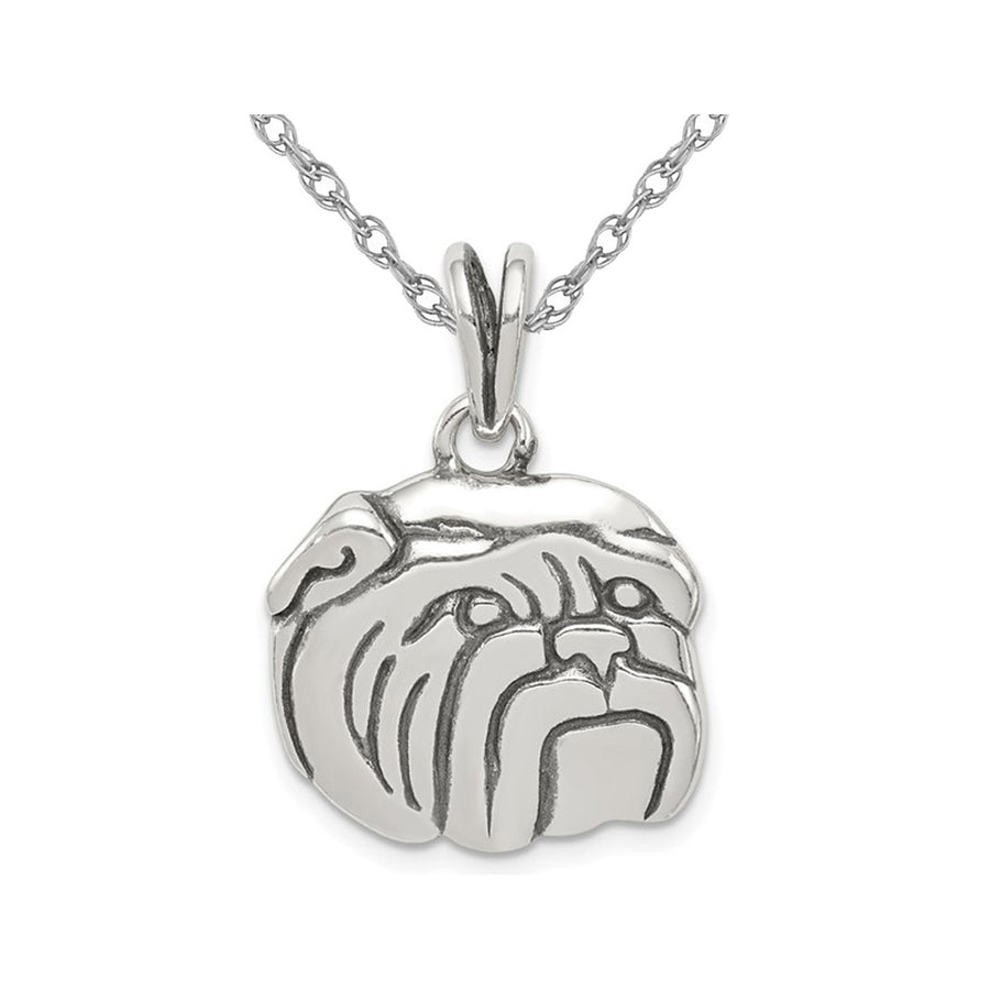 Sterling Silver Antiqued Bulldog Pendant Necklace with Chain Image 1