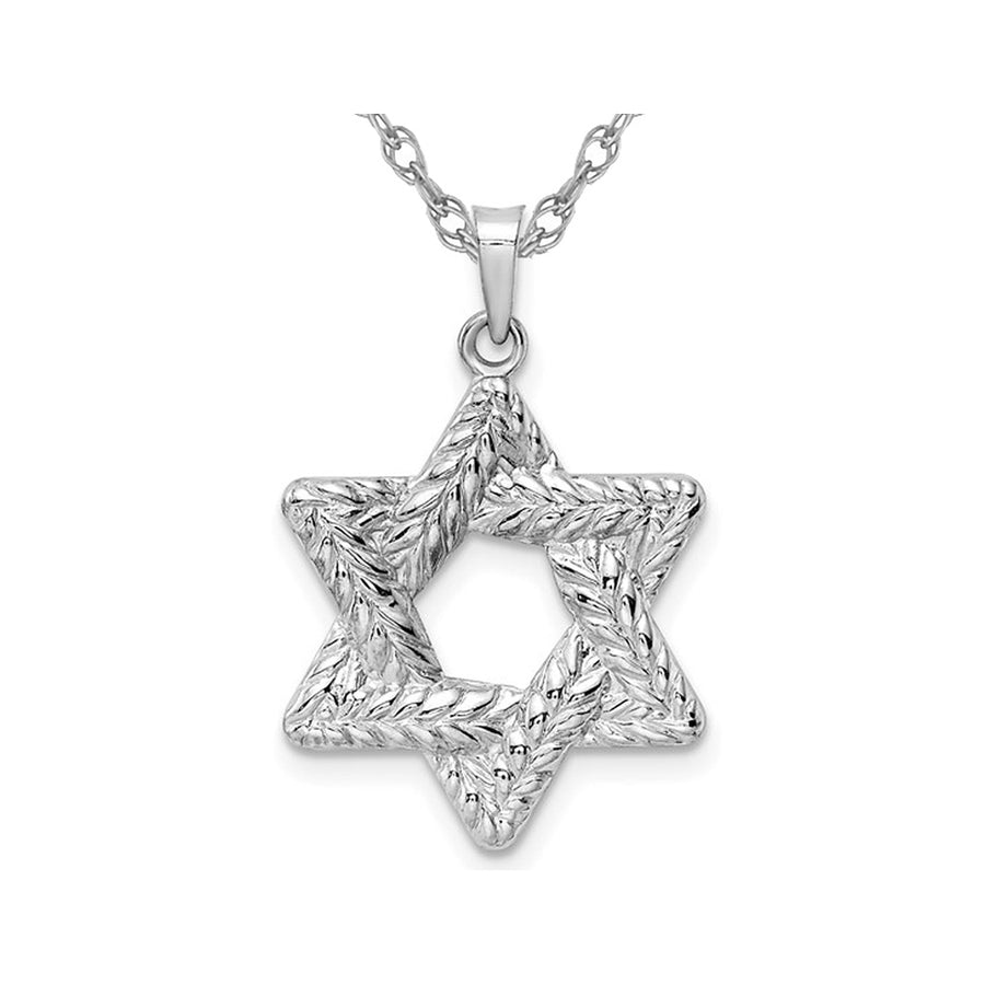 14K White Gold Textured Star of David Pendant Necklace with Chain Image 1