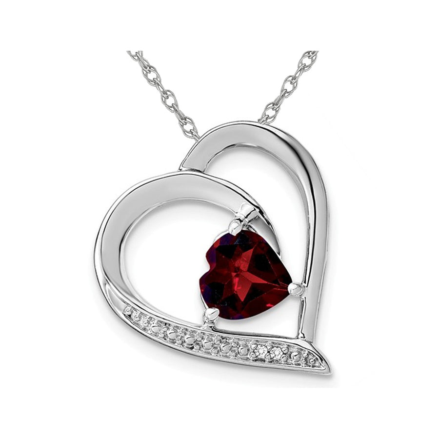 1.35 Carat (ctw) Garnet Heart Pendant Necklace in Sterling Silver with Chain Image 1