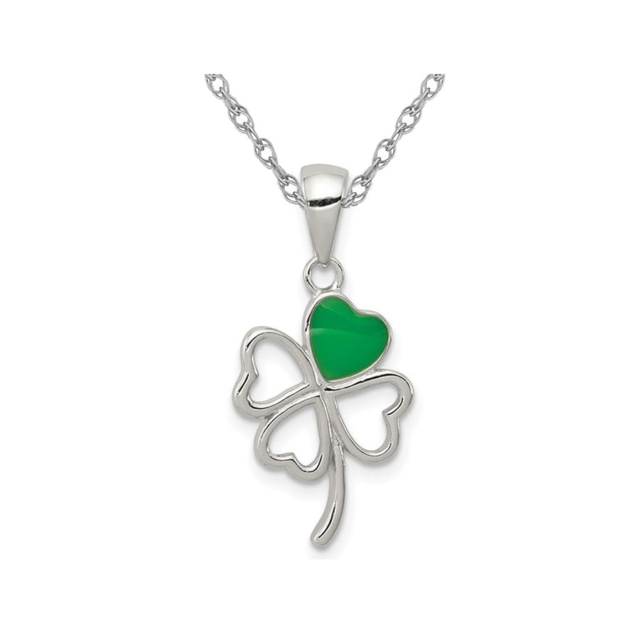 Sterling Silver Four Leaf Clover Heart Charm Pendant Necklace with Chain Image 1